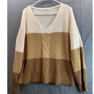 Style & Co Sweater Womens Medium Long Sleeve V Neck Brown Knitted Pullover